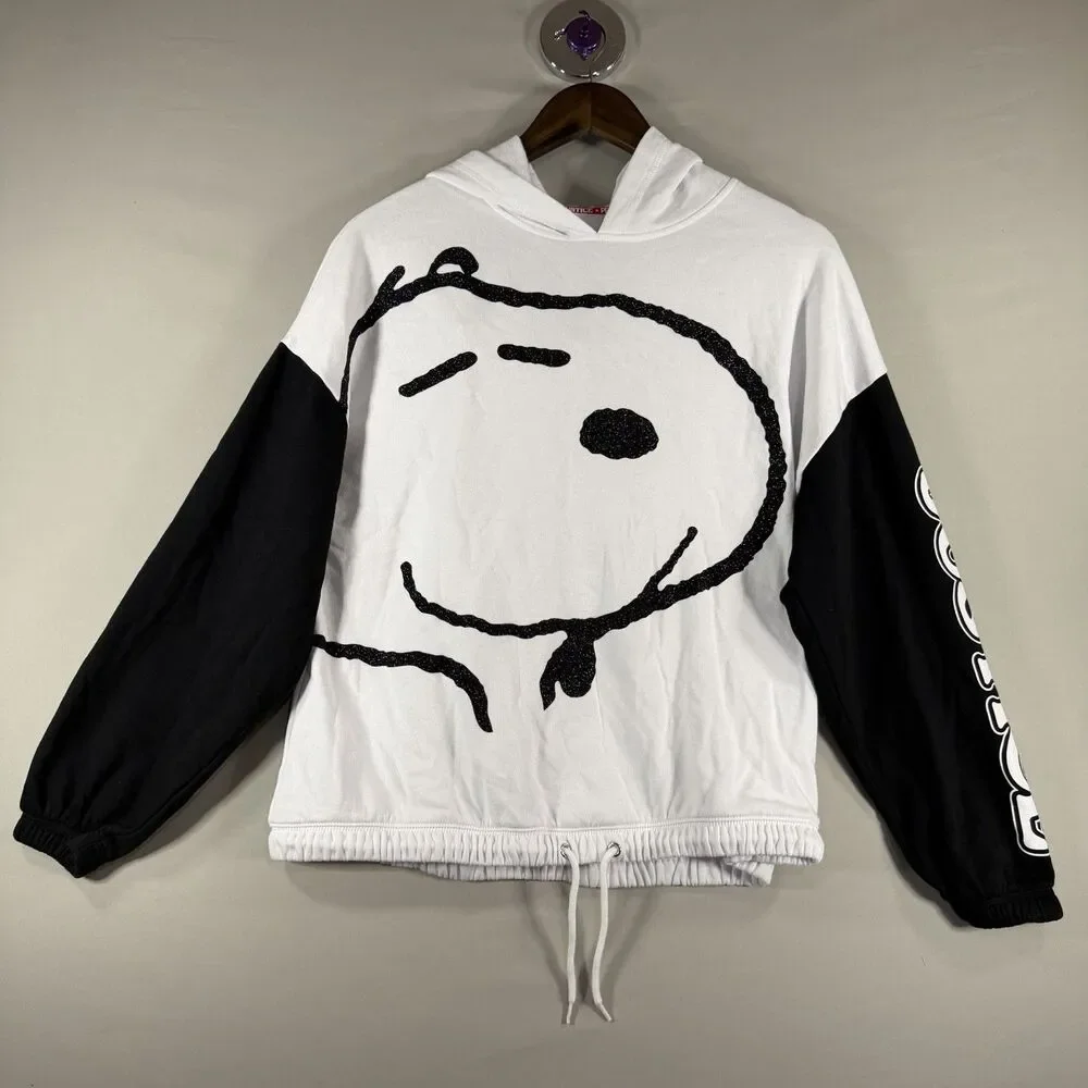 Justice Peanuts Snoopy Girls XL White/Black Graphic Print Pullover Hoodie